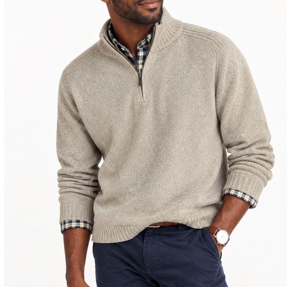 Dockers 100% Cotton Quarter Zip Sweater Mens XL Oatmeal Preppy Heritage Coastal